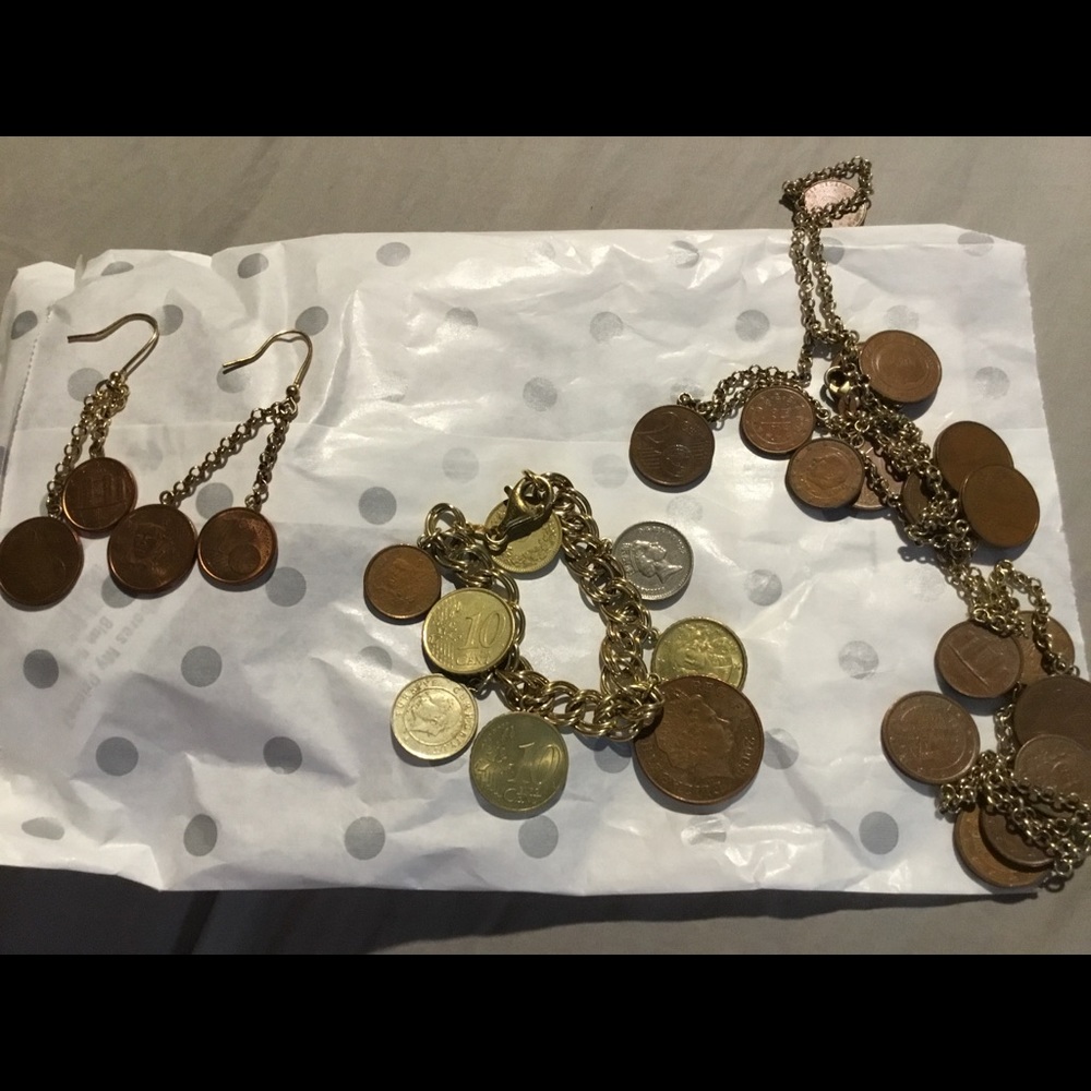 Coin necklace,bracelet and earrings